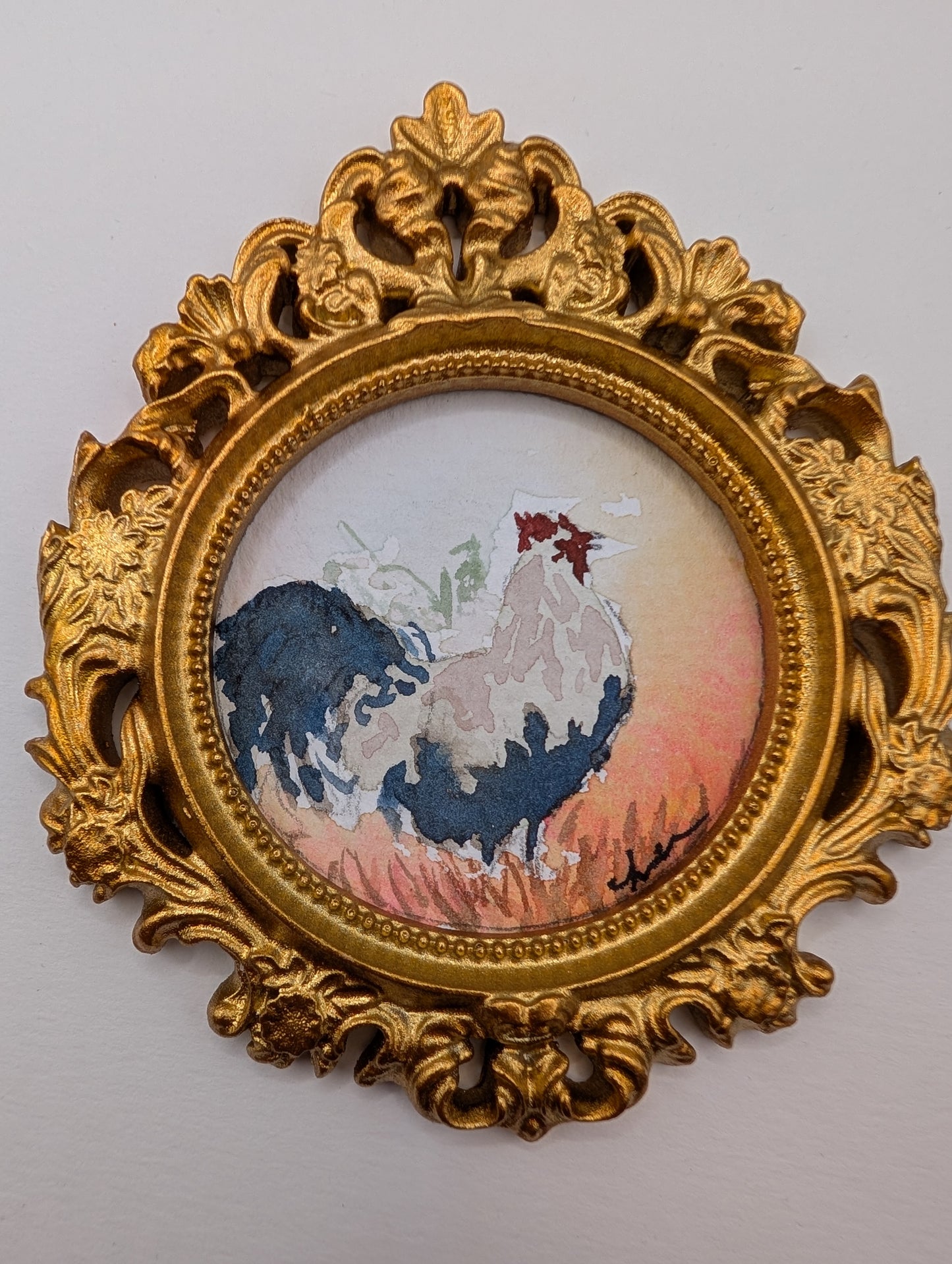 Mini Rooster Painting - Original Watercolor Art by Lora Cavallin
