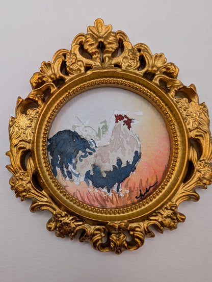 Mini Rooster Painting - Original Watercolor Art by Lora Cavallin
