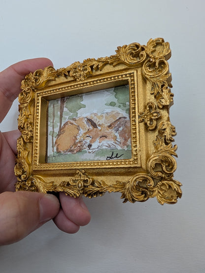 Mini Sleeping Fox Painting - Original Watercolor Art by Lora Cavallin