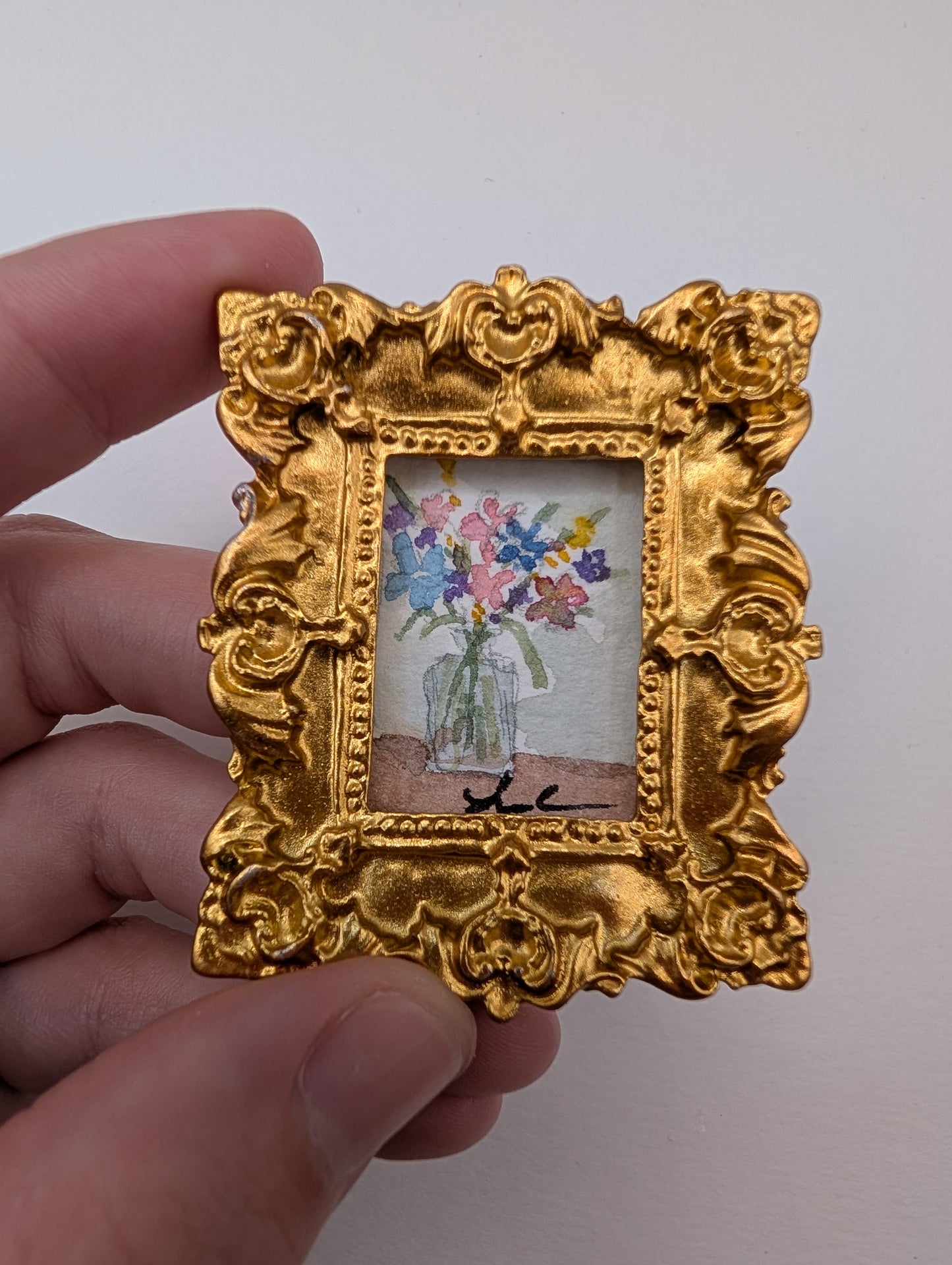 Mini Vase of Flowers Painting - Original Watercolor Art by Lora Cavallin