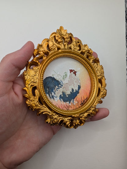 Mini Rooster Painting - Original Watercolor Art by Lora Cavallin