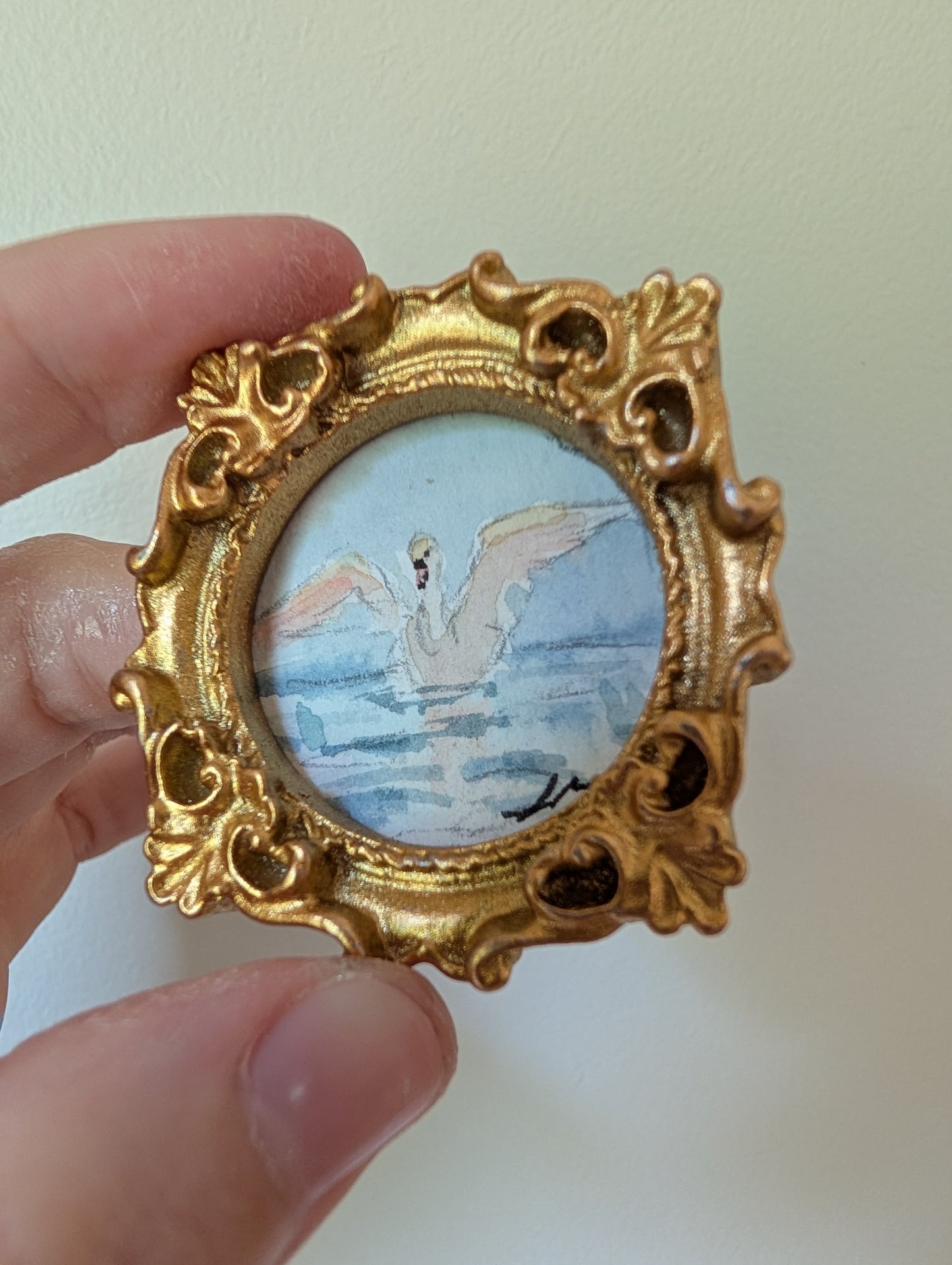 Mini Swan Painting - Original Watercolor Art by Lora Cavallin