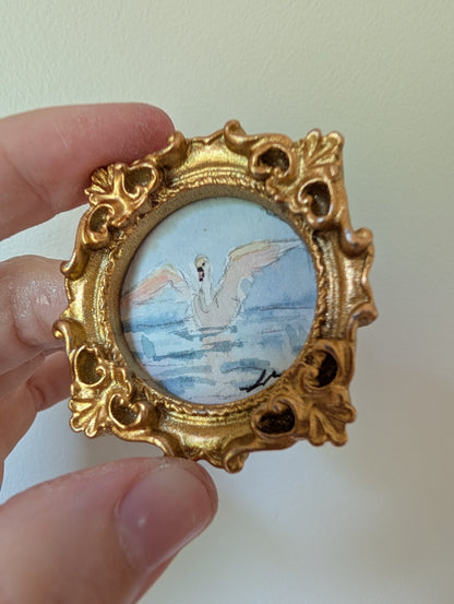 Mini Swan Painting - Original Watercolor Art by Lora Cavallin