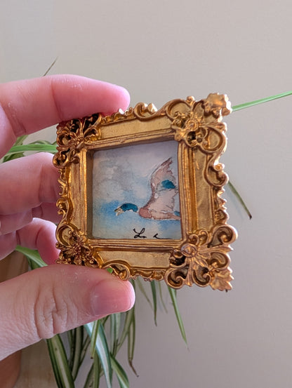 Mini Mallard Duck Painting - Original Watercolor Art by Lora Cavallin