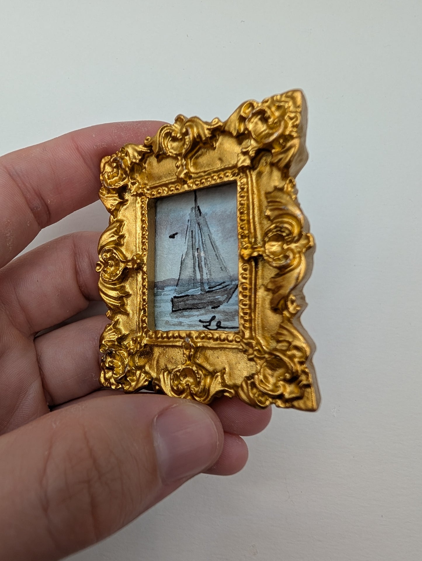Mini Sailboat Painting - Original Watercolor Art by Lora Cavallin
