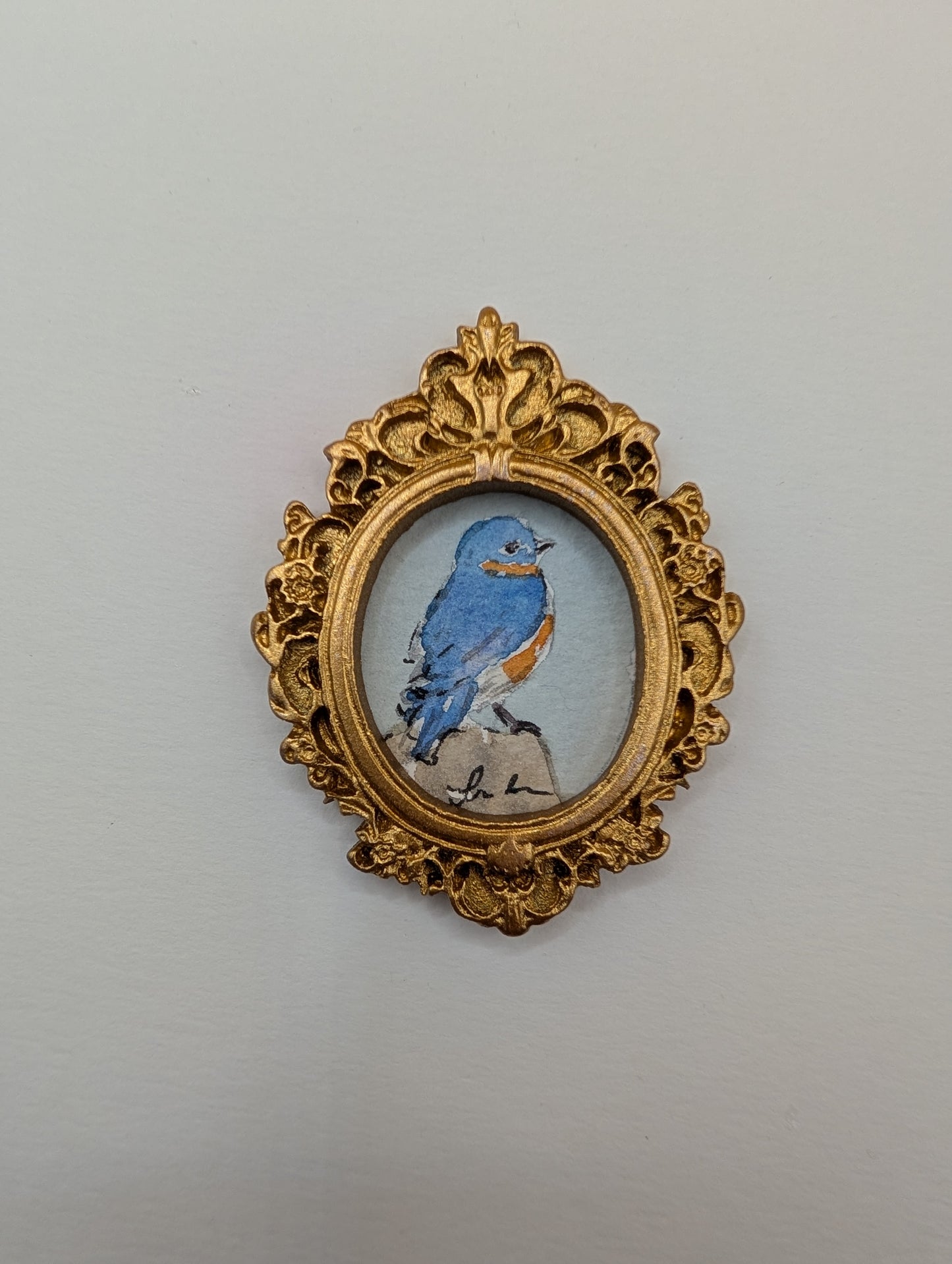 Mini Bluebird Painting - Original Watercolor Art by Lora Cavallin