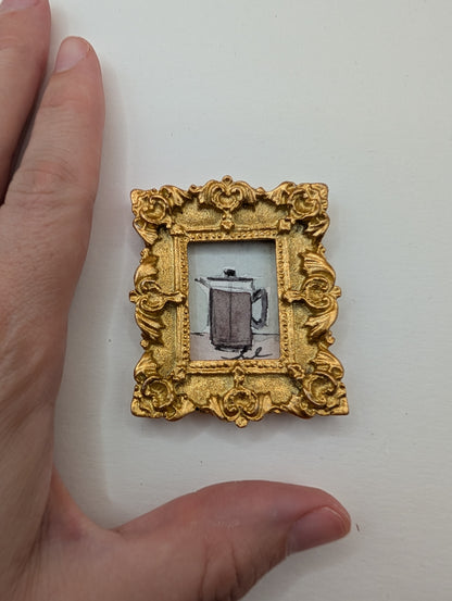 Mini French Press Coffee Pot Painting - Original Watercolor Art by Lora Cavallin