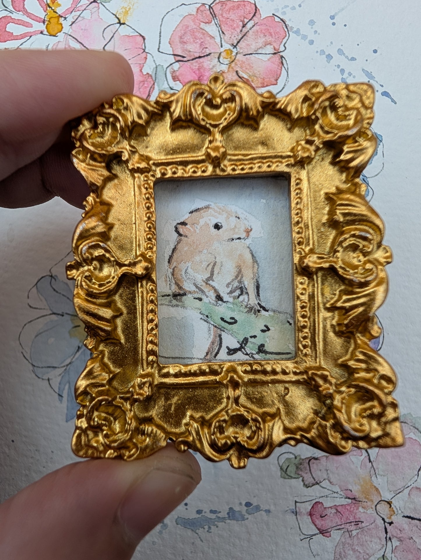 Mini Field Mouse Painting - Original Watercolor Art by Lora Cavallin
