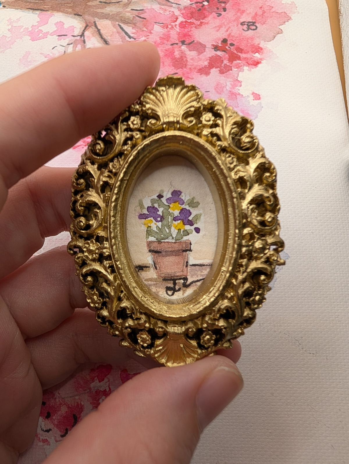 Mini Potted Flowers Painting - Original Watercolor Art by Lora Cavallin