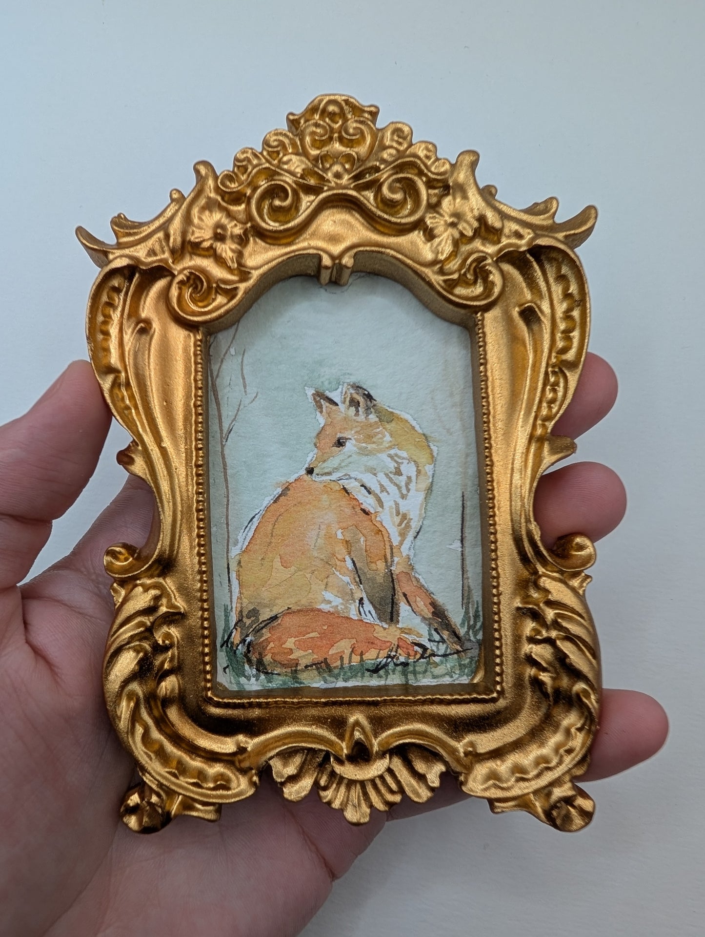 Mini Fox Painting - Original Watercolor Art by Lora Cavallin