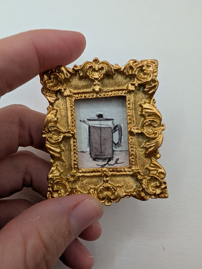 Mini French Press Coffee Pot Painting - Original Watercolor Art by Lora Cavallin