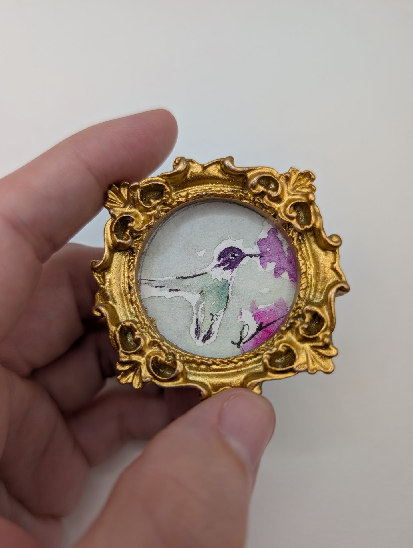 Mini Hummingbird Painting - Original Watercolor Art by Lora Cavallin