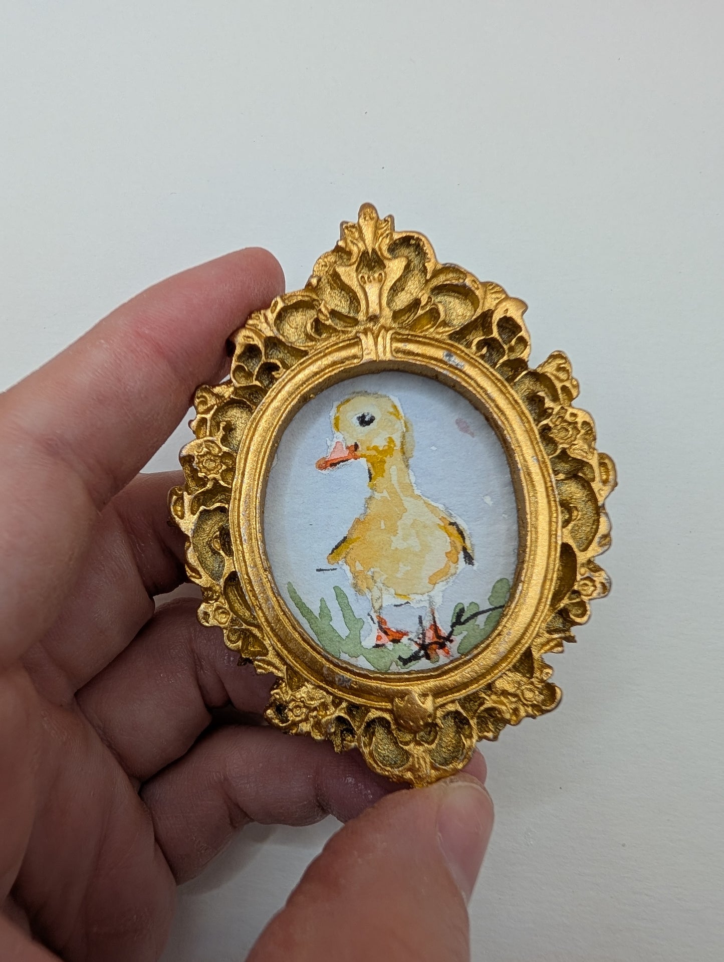 Mini Baby Duck Painting - Original Watercolor Art by Lora Cavallin
