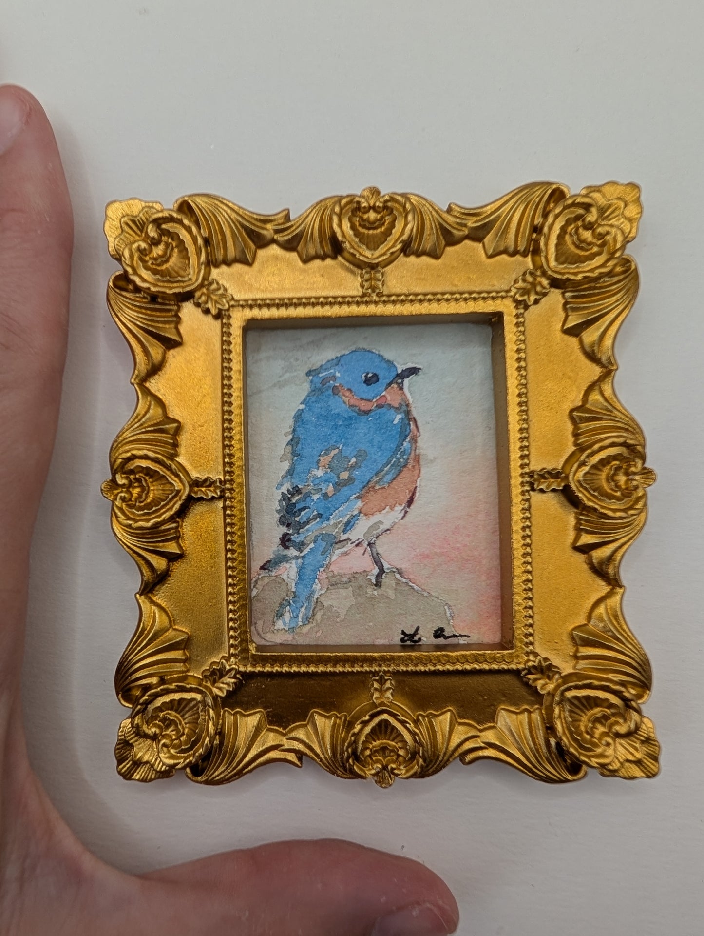 Mini Bluebird Painting - Original Watercolor Art by Lora Cavallin