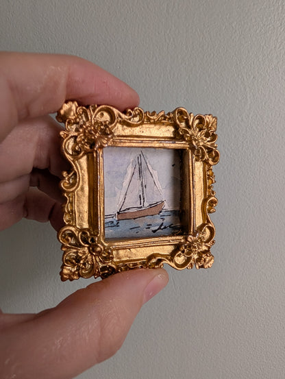 Mini Sailboat Painting - Original Watercolor Art by Lora Cavallin