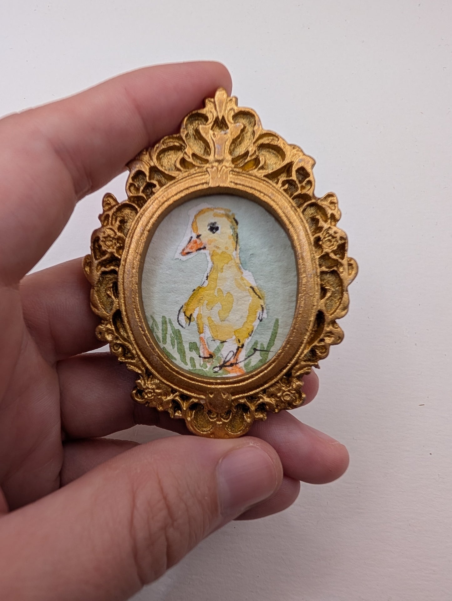 Mini Baby Duck Painting - Original Watercolor Art by Lora Cavallin