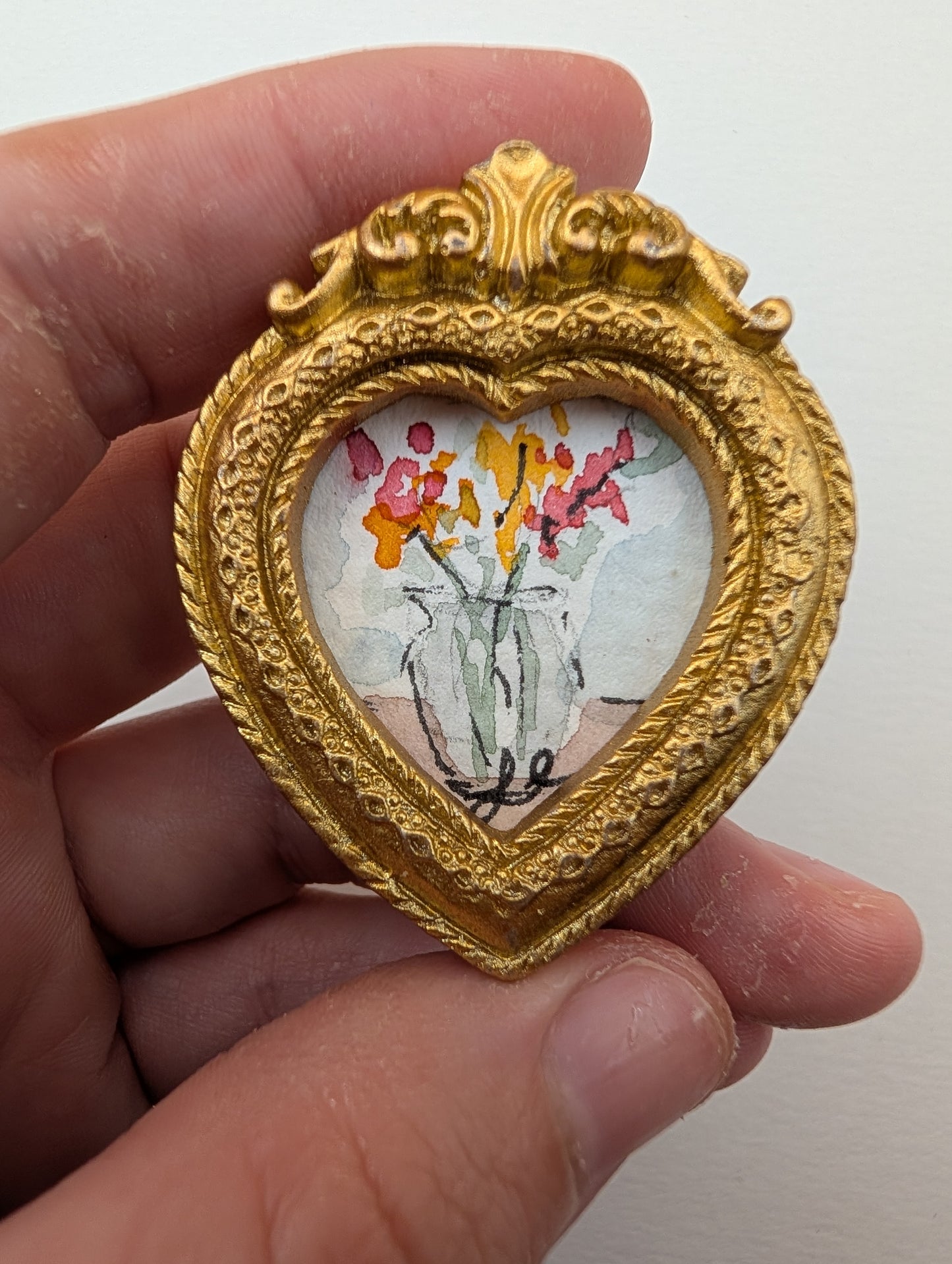 Mini Vase of Flowers Painting - Original Watercolor Art by Lora Cavallin