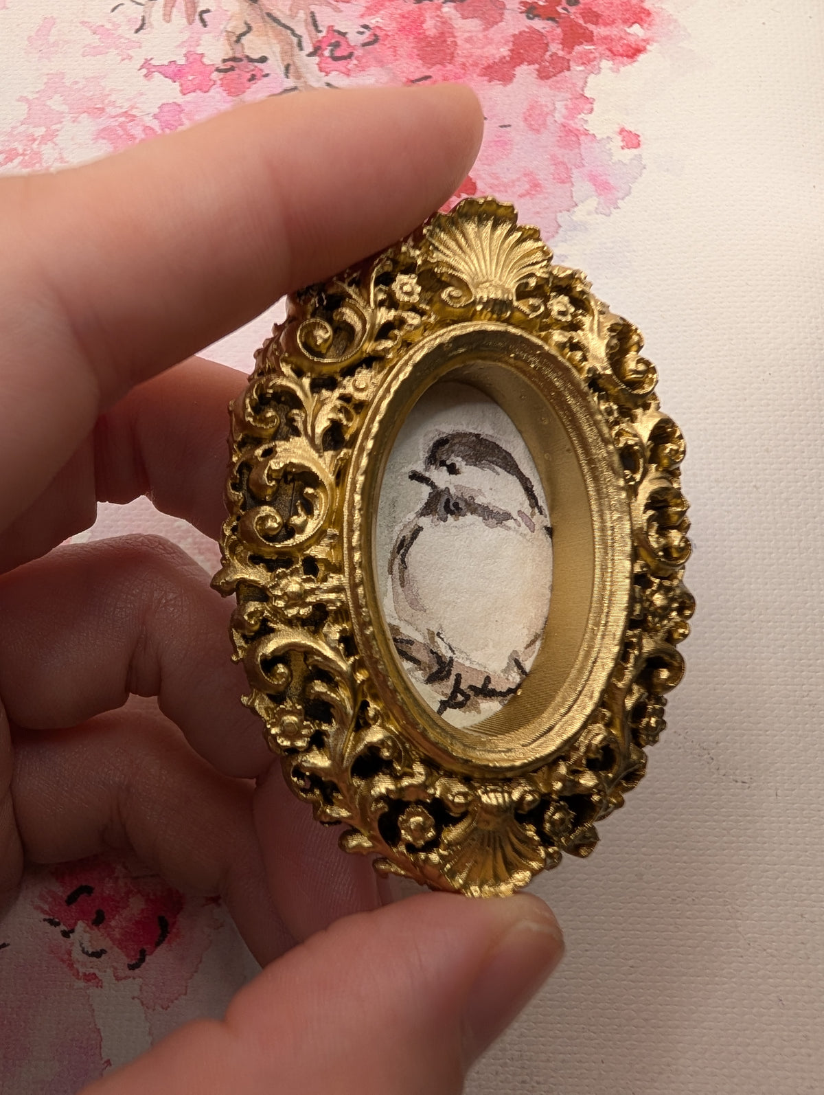 Mini Chickadee Bird Painting - Original Watercolor Art by Lora Cavallin