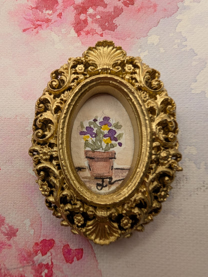 Mini Potted Flowers Painting - Original Watercolor Art by Lora Cavallin