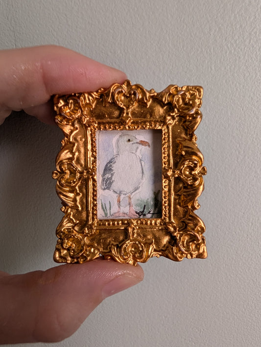 Mini Seagull Painting - Original Watercolor Art by Lora Cavallin