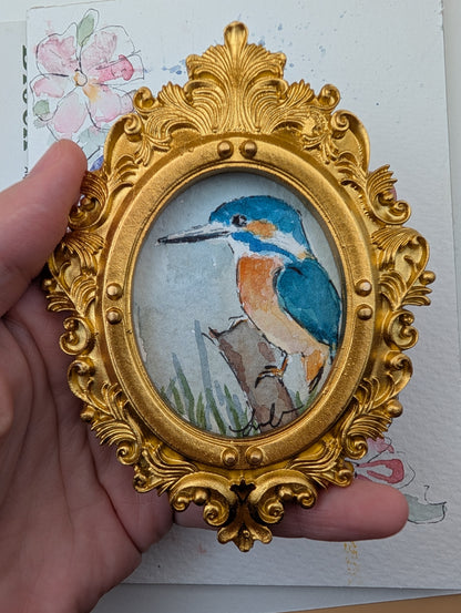 Mini Kingfisher Painting - Original Watercolor Art by Lora Cavallin