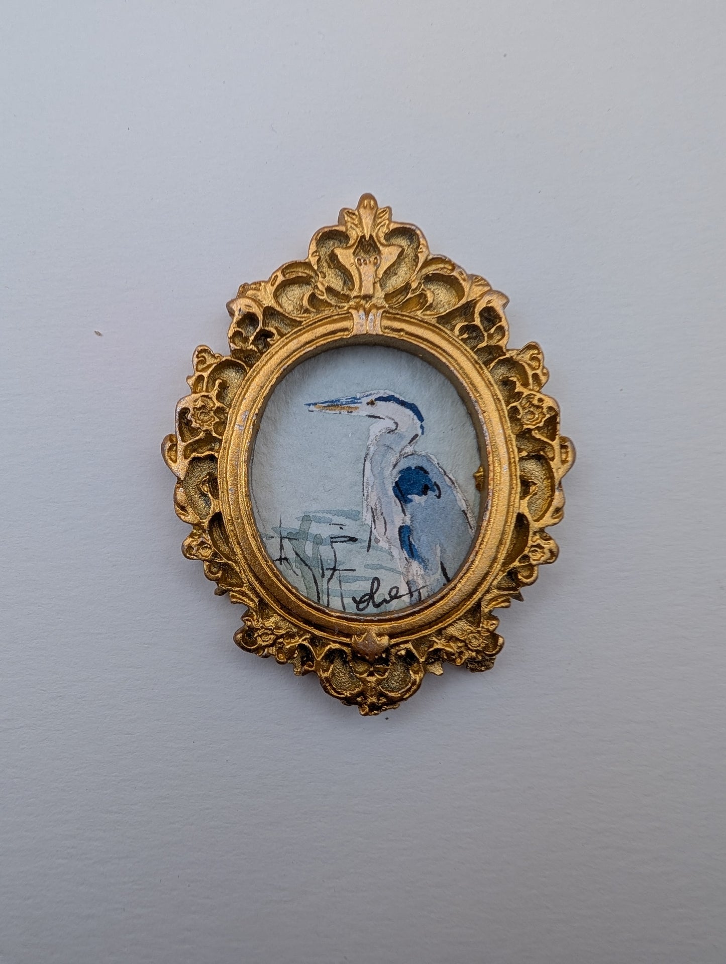 Mini Blue Heron Painting - Original Watercolor Art by Lora Cavallin