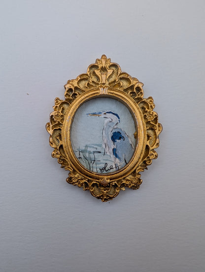Mini Blue Heron Painting - Original Watercolor Art by Lora Cavallin