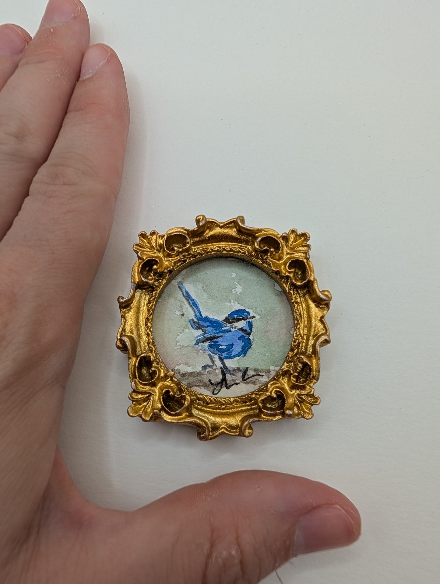 Mini Blue Fairy Wren Painting - Original Watercolor Art by Lora Cavallin