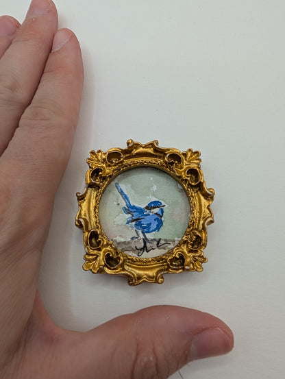 Mini Blue Fairy Wren Painting - Original Watercolor Art by Lora Cavallin