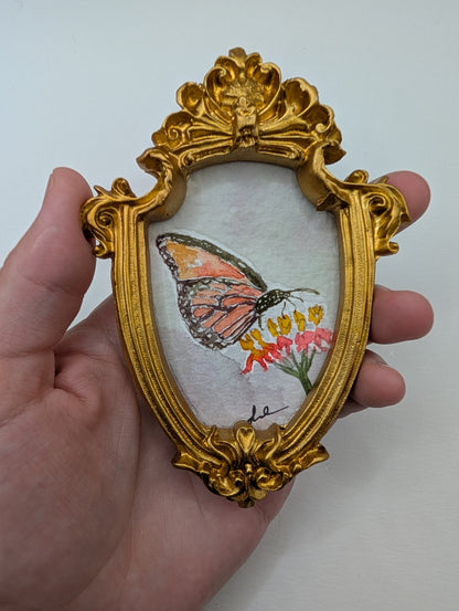 Mini Butterfly on Flower Painting - Original Watercolor Art by Lora Cavallin