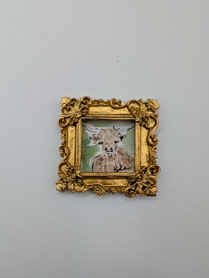 Mini Highland Cow Painting - Original Watercolor Art by Lora Cavallin