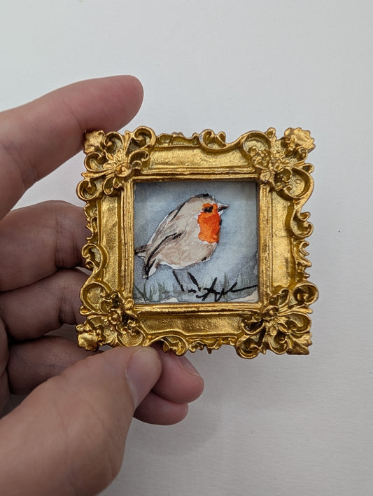 Mini Robin Bird Painting - Original Watercolor Art by Lora Cavallin