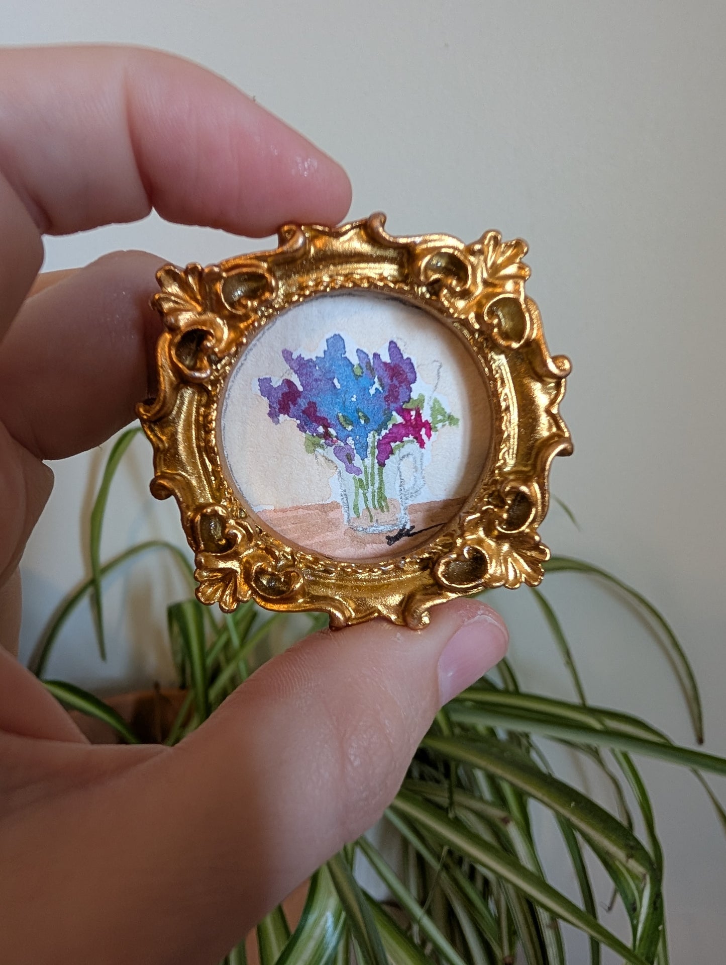 Mini Vase of Flowers Painting - Original Watercolor Art by Lora Cavallin