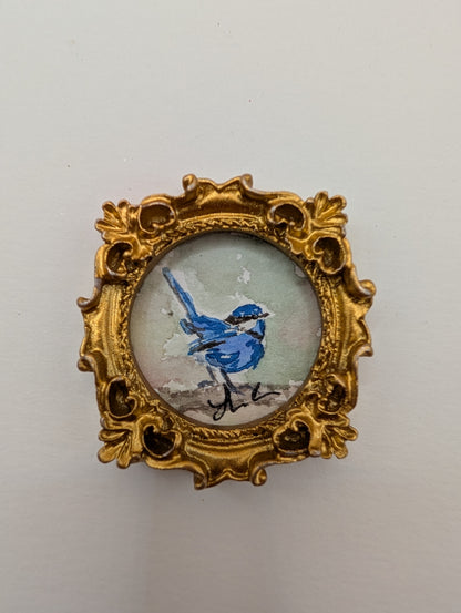 Mini Blue Fairy Wren Painting - Original Watercolor Art by Lora Cavallin