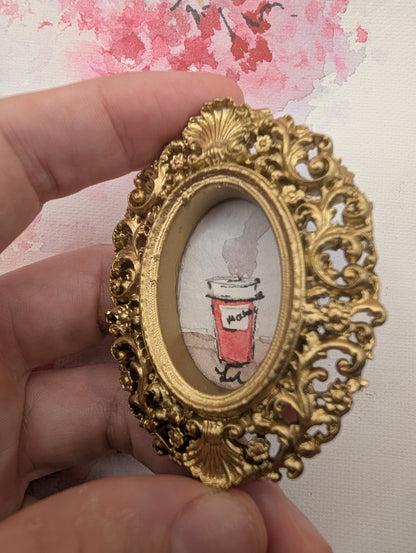 Mini Mocha Coffee Painting - Original Watercolor Art by Lora Cavallin