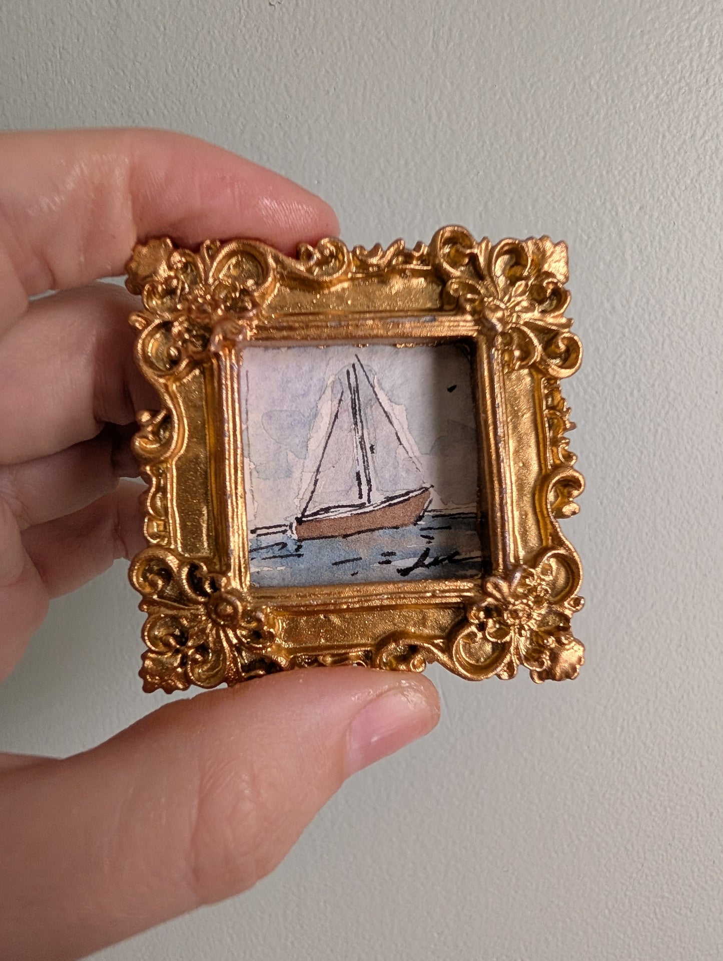 Mini Sailboat Painting - Original Watercolor Art by Lora Cavallin