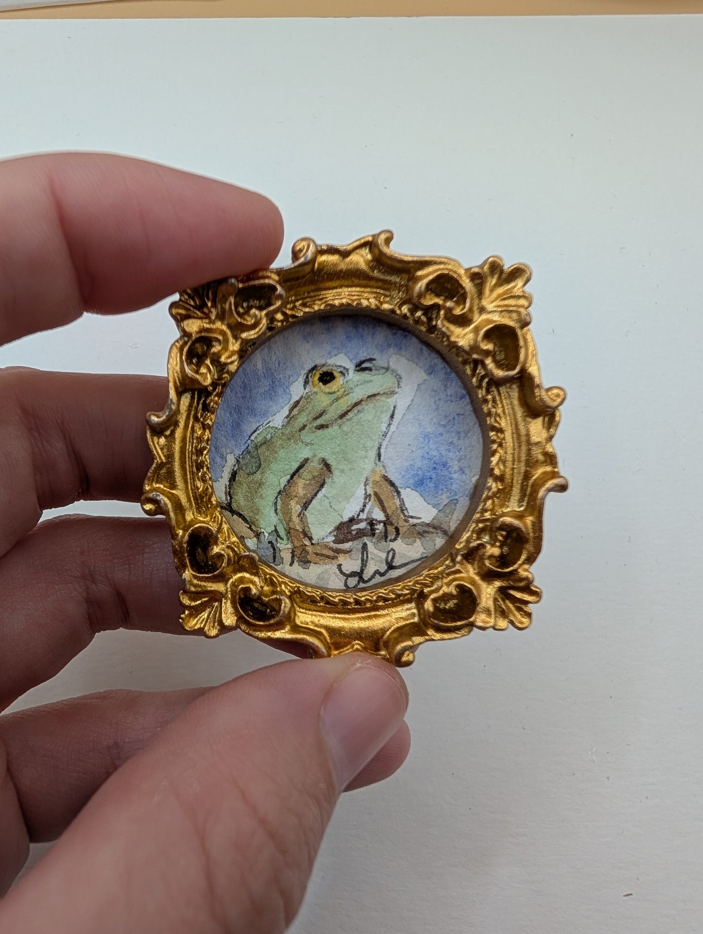 Mini Frog Painting - Original Watercolor Art by Lora Cavallin