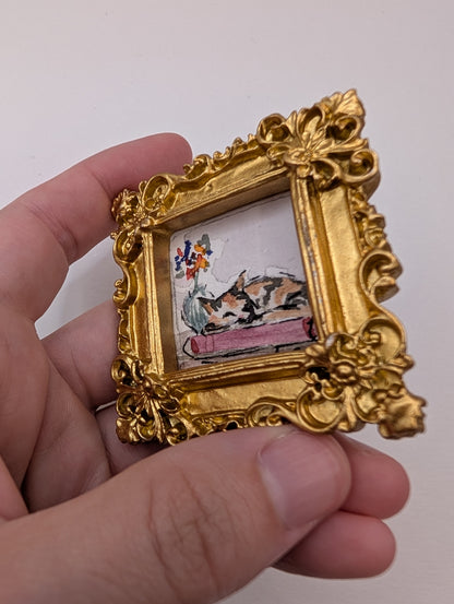 Mini Sleeping Cat Painting - Original Watercolor Art by Lora Cavallin