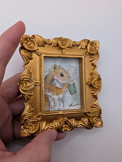 Mini Squirrel with Coffee Painting - Original Watercolor Art by Lora Cavallin