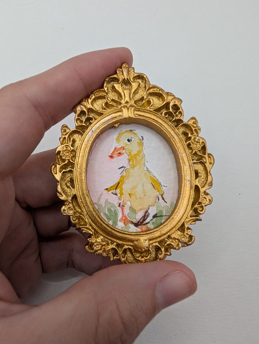 Mini Baby Duck Painting - Original Watercolor Art by Lora Cavallin