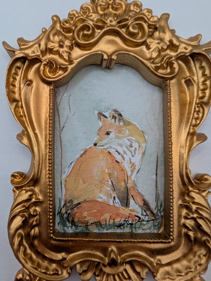 Mini Fox Painting - Original Watercolor Art by Lora Cavallin