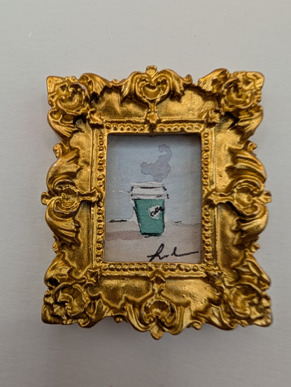 Mini Cup of Coffee Painting - Original Watercolor Art by Lora Cavallin