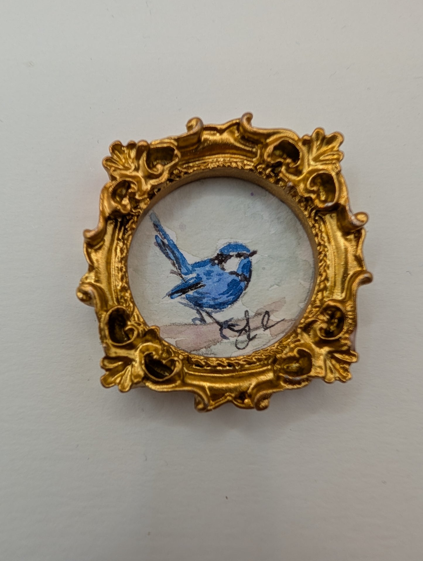 Mini Blue Fairy Wren Bird Painting - Original Watercolor Art by Lora Cavallin