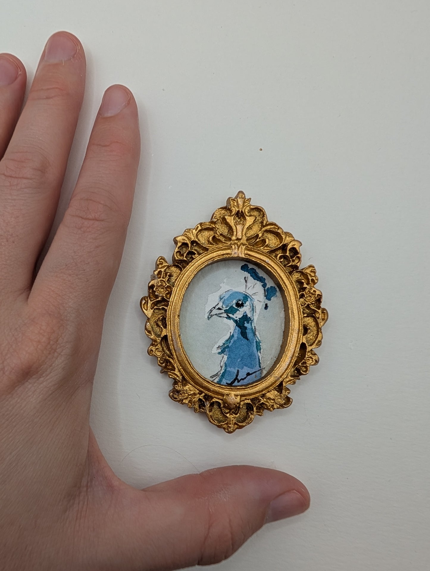 Mini Peacock Painting - Original Watercolor Art by Lora Cavallin