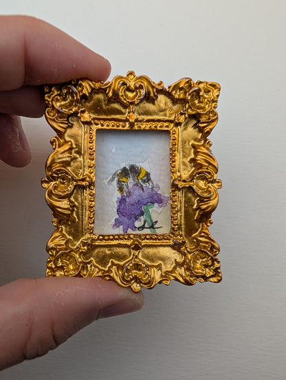 Mini Bee on Flower Painting - Original Watercolor Art by Lora Cavallin