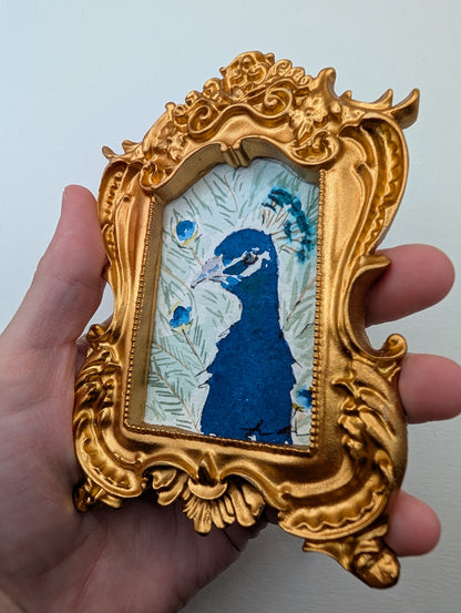 Mini Peacock Painting - Original Watercolor Art by Lora Cavallin