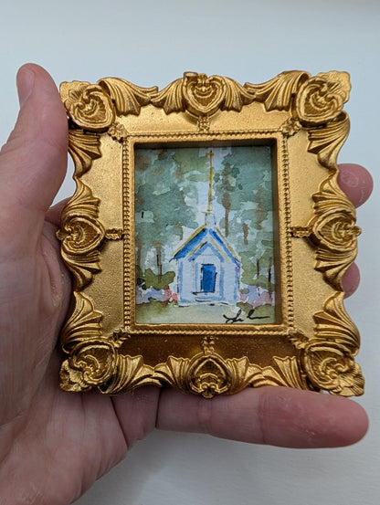 Mini Church Painting - Original Watercolor Art by Lora Cavallin