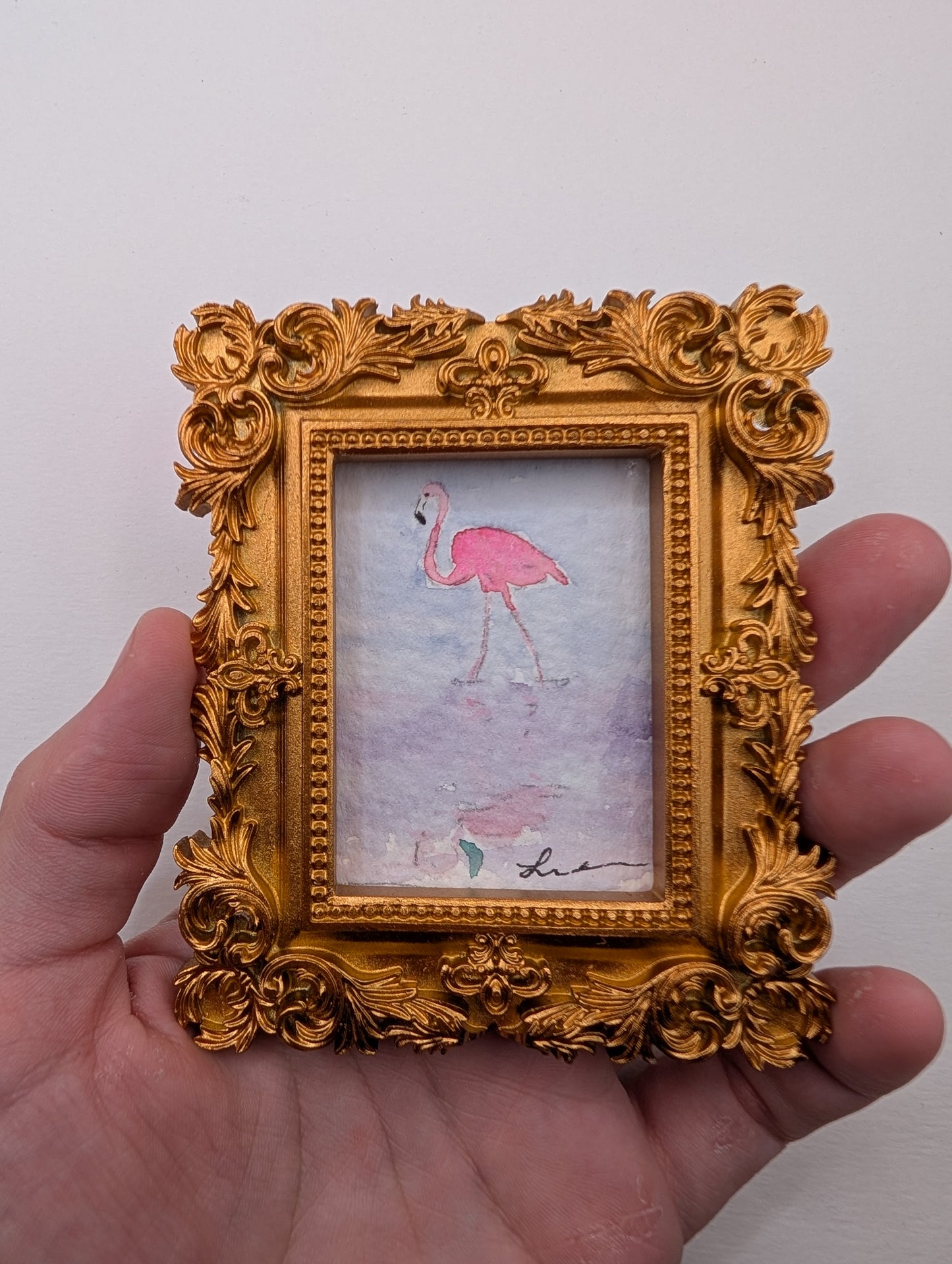 Mini Flamingo Painting - Original Watercolor Art by Lora Cavallin