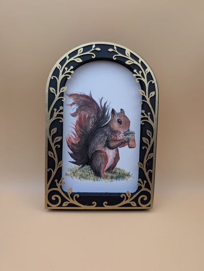 Squirrel Drinking Coffee Print - Arched Framed Print