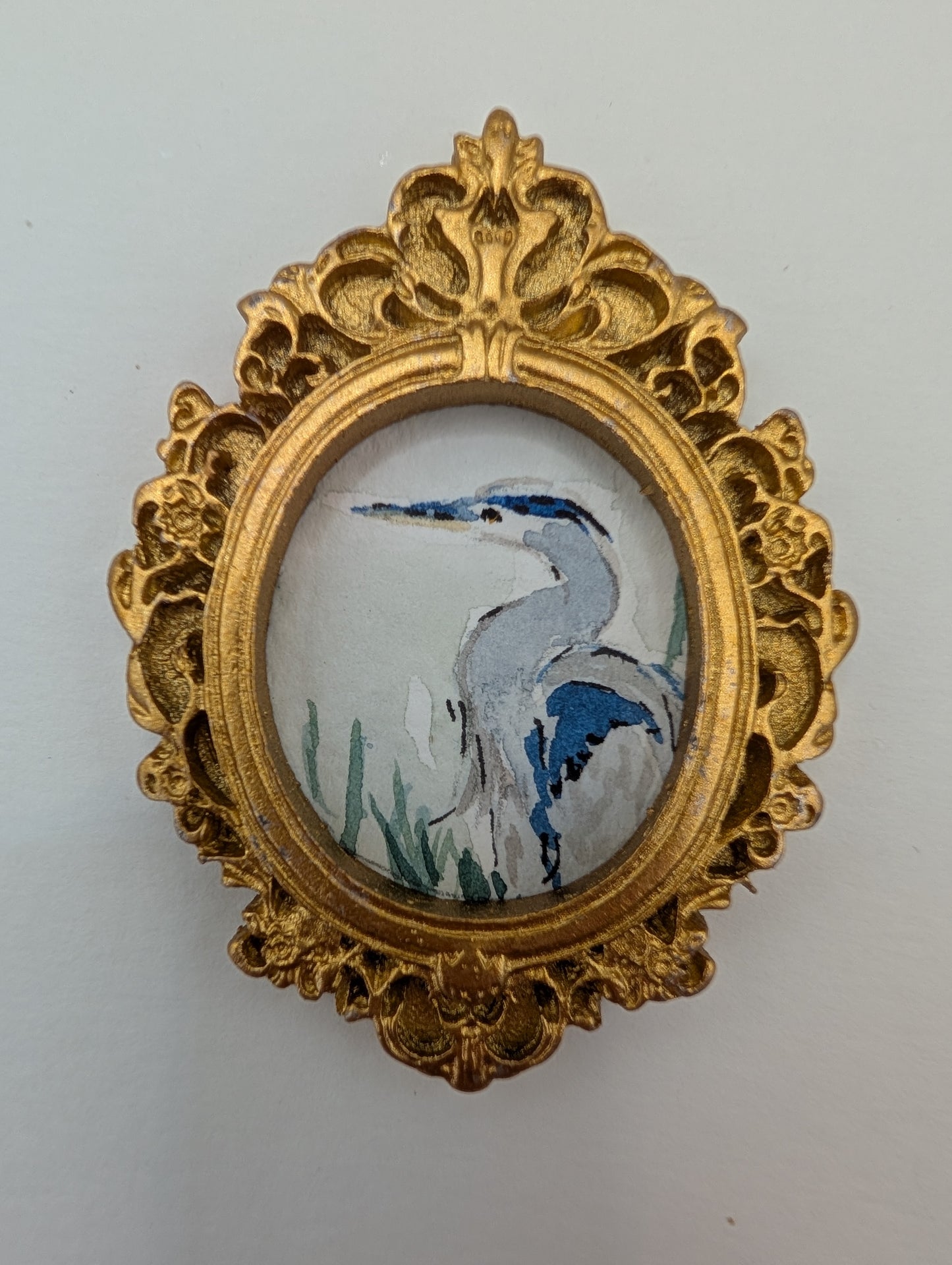 Mini Blue Heron Painting - Original Watercolor Art by Lora Cavallin